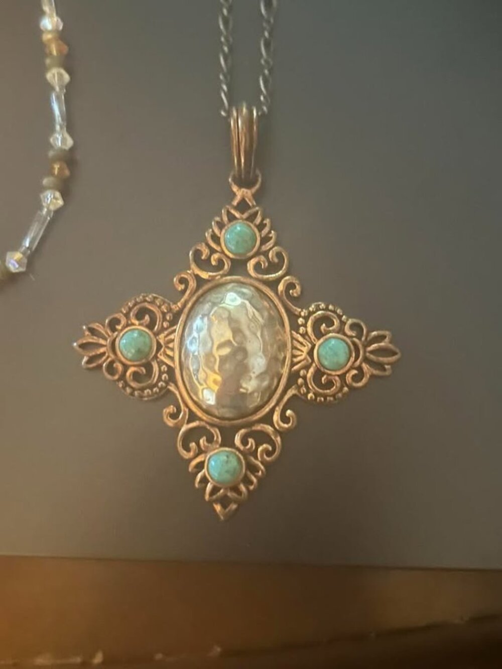 Beautiful Signed Barse Copper and Sterling Silver Turquoise Pendant